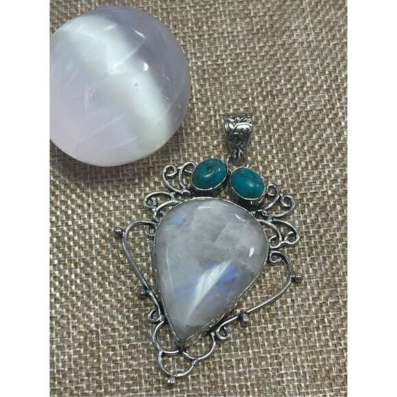 Moonstone + Blue Howlite Gemstone Pendant - Picture 1 of 4